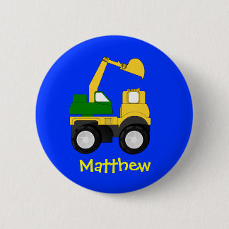 Badge Rond 5 Cm Excavatrice de bande dessinée - cadeau nommé