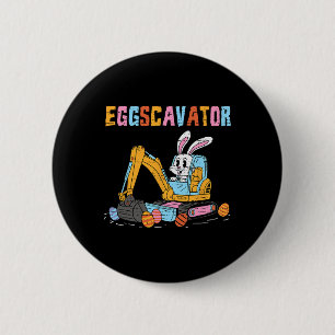 Badge Rond 5 Cm Excavatrice de Pâques Chasse aux œufs Camions de c