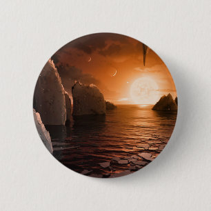 Badge Rond 5 Cm Exoplanet Trappist-1f De Son Côté Nocturne Icy.