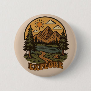 Badge Rond 5 Cm Exploration de la nature vintage/rustique en plein