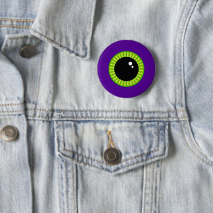 Badge Rond 5 Cm Eyeball drôle de Monstre vert et pourpre