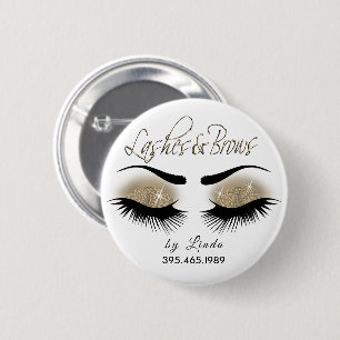 Badge Rond 5 Cm Eyelashes et Brosses - Or léger
