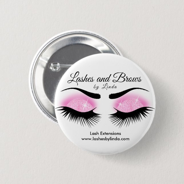 Badge Rond 5 Cm Eyelashes et Brosses - Rose (Devant & derrière)