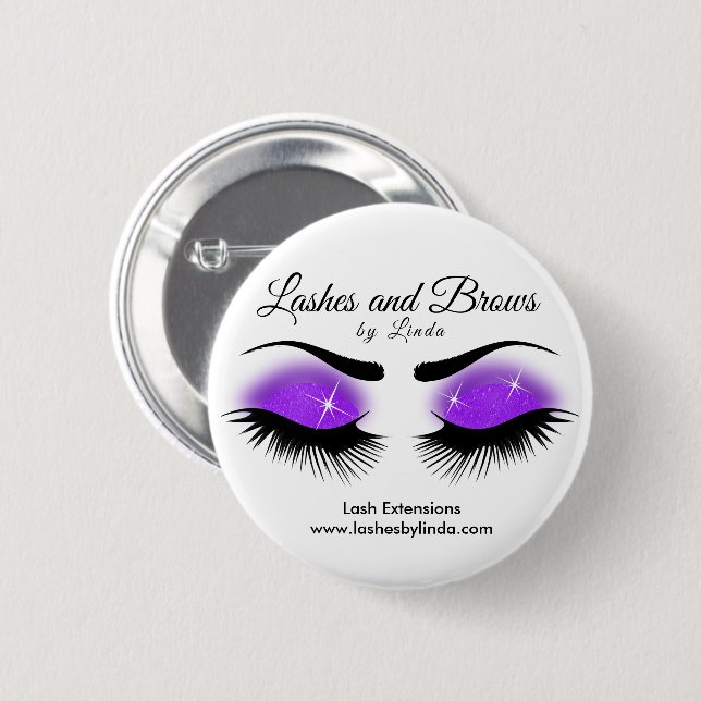Badge Rond 5 Cm Eyelashes et Brosses - Violet (Devant & derrière)