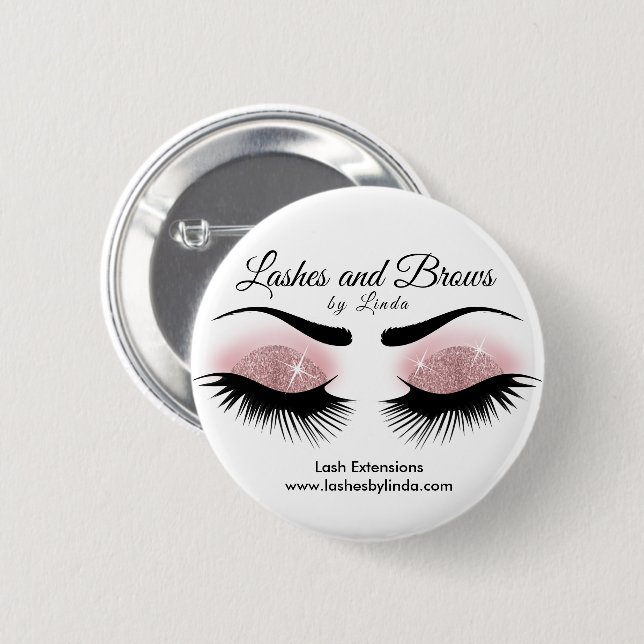 Badge Rond 5 Cm Eyelashes et Brows - Or Rose (Devant & derrière)