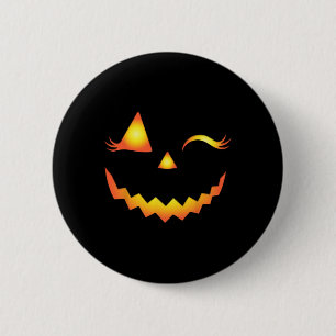 Badge Rond 5 Cm Eyelashes Jack-o'-lantern Face Citrouille Hallowen