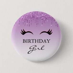 Badge Rond 5 Cm Eyelashes noirs et Parties scintillant violette Fi