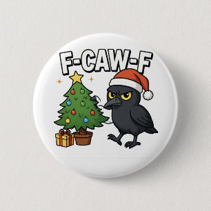 Badge Rond 5 Cm F-caw-f Noël Corbeau Corbeau Noël Mème d'arbre