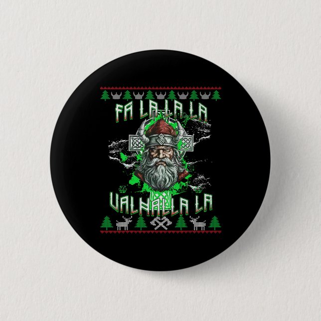 Badge Rond 5 Cm Fa La 8 Valhalla Santa Hat Viking Crâne Noël (Devant)