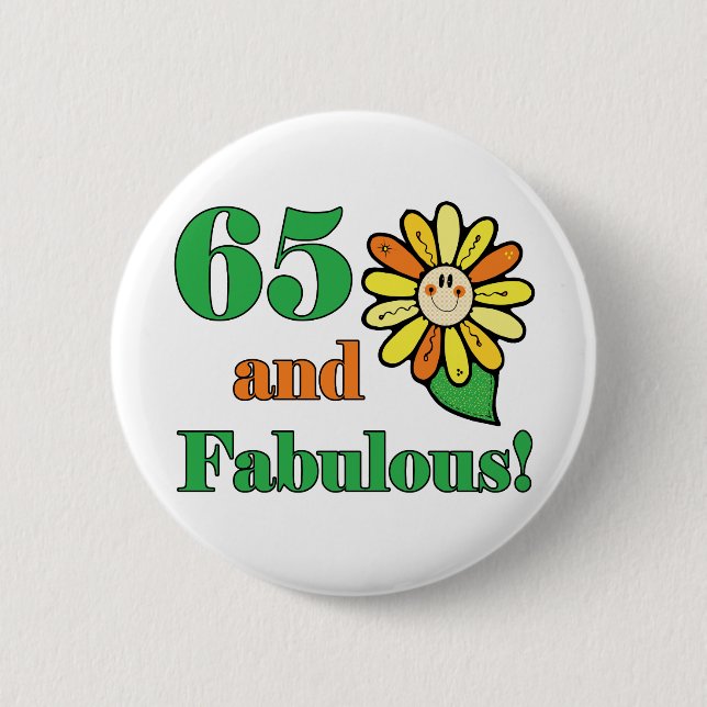 Badge Rond 5 Cm Fabuleux Cadeaux de 65e anniversaire (Devant)
