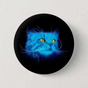 Badge Rond 5 Cm Face de chat bleu