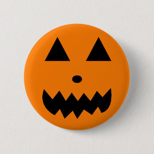 Badge Rond 5 Cm Face de Citrouille d'Halloween d'Orange