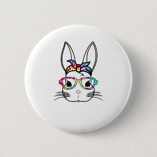 Badge Rond 5 Cm Face De Lapin Mignonne Avec Lunettes De Teinture T