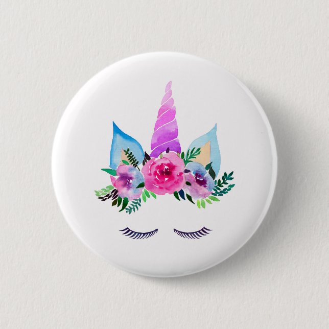 Badge Rond 5 Cm Face de licorne magique mignonne (Devant)