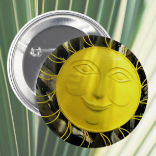 Badge Rond 5 Cm Face Soleil Jaune Lumineux Souriant