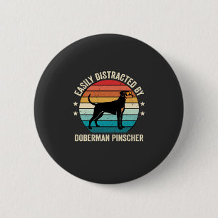 Badge Rond 5 Cm Facilement distrait par Doberman Pinscher Retro Su