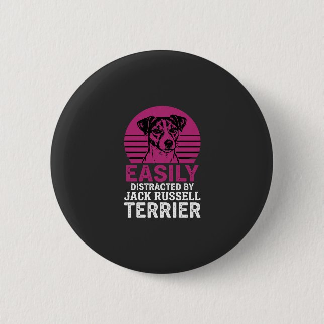 Badge Rond 5 Cm Facilement Distrait Par Jack Russell Terrier (Devant)