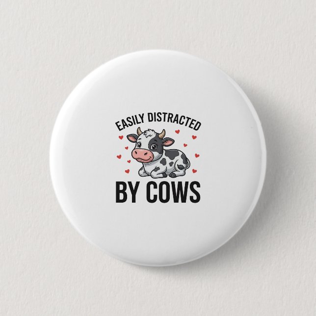 Badge Rond 5 Cm Facilement distrait par les vaches Graphique de va (Devant)