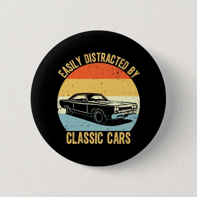 Badge Rond 5 Cm Facilement distrait par les voitures classiques (Devant)