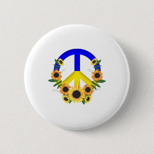 Badge Rond 5 Cm Faire la paix et tournesols pour l'Ukraine - Prian