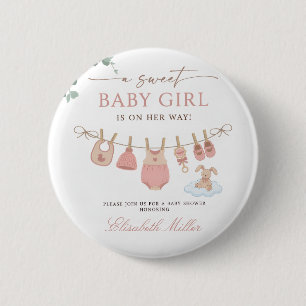 Badge Rond 5 Cm Faire-part de douche de bébé fille pastel douce