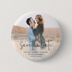 Badge Rond 5 Cm Faire-part de mariage photo à l'écriture moderne