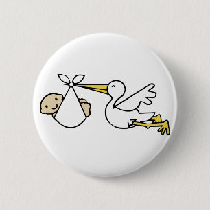 Badge Rond 5 Cm Faire-part de naissance mignonne de cigognes et de