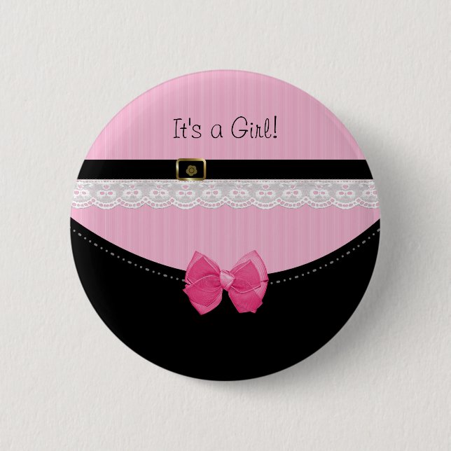Badge Rond 5 Cm Faire-part de naissance rose et noir Girly de (Devant)