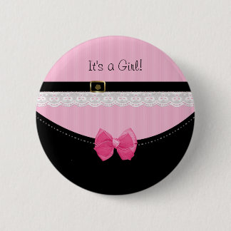Badge Rond 5 Cm Faire-part de naissance rose et noir Girly de
