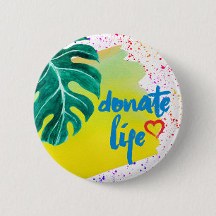 Badge Rond 5 Cm Faire un don Vie Aquarelle Tropicale Jaune