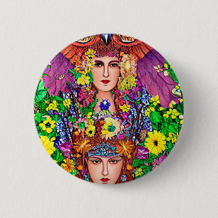 Badge Rond 5 Cm Fairy Princess Sisters Owl art nouveau original