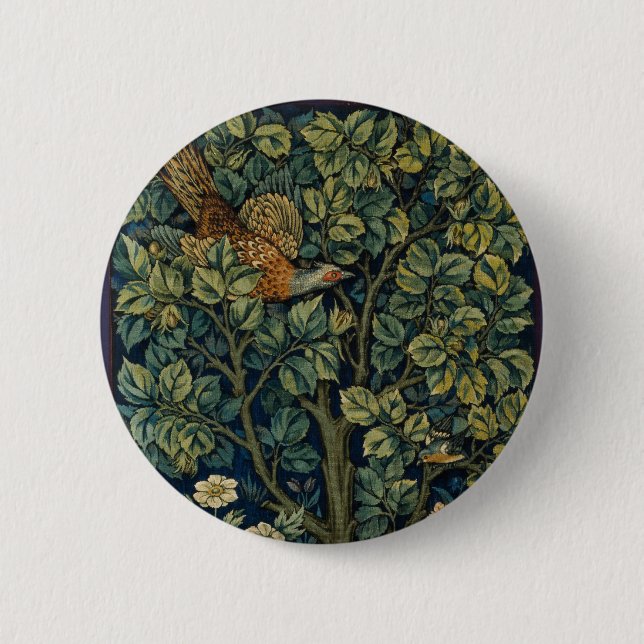 Badge Rond 5 Cm Faisan d'arbre boisé William Morris (Devant)