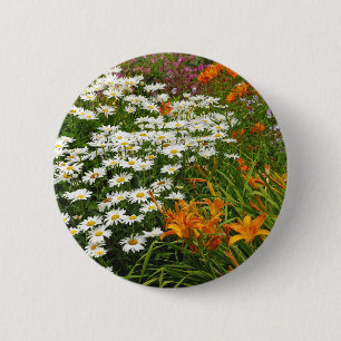 Badge Rond 5 Cm Faisceaux blancs et lys orange