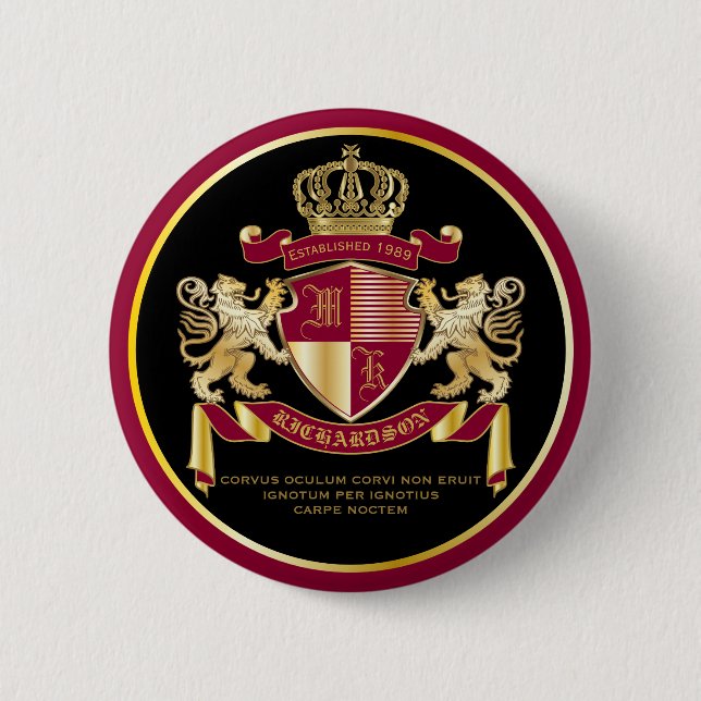 Badge Rond 5 Cm Faites votre propre blouse d'armoiries Rouge or Li (Devant)