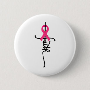 Badge Rond 5 Cm Faith Cross Guerrier Survivant Pink Ribbon Breast 