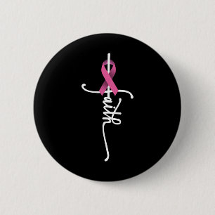 Badge Rond 5 Cm Faith Cross Guerrier Survivant Pink Ribbon Breast