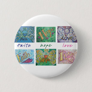Badge Rond 5 Cm Faith Hope Love Angel Word Collage Bouton ou épine