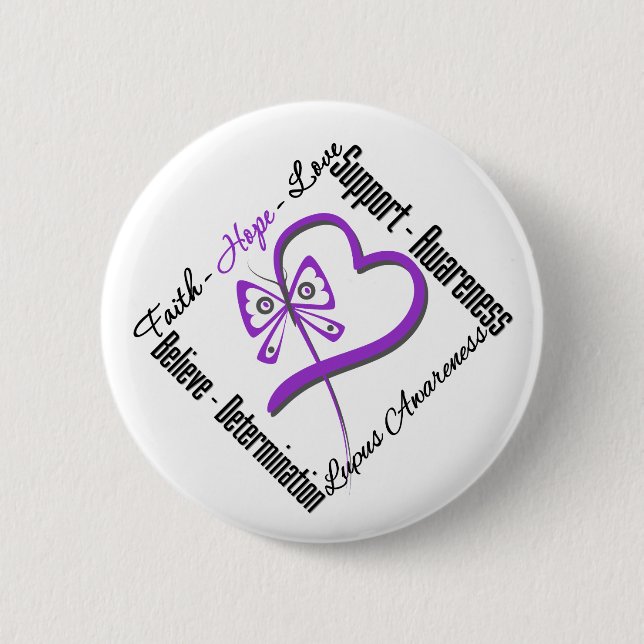 Badge Rond 5 Cm Faith Hope Love Butterfly - Lupus Awareness (Devant)
