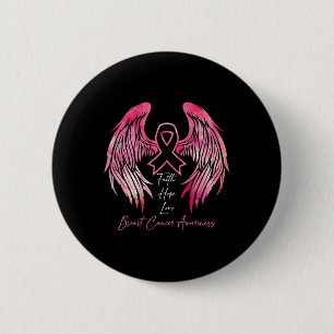 Badge Rond 5 Cm Faith Hope Love Cancer du sein Sensibilisation Ail