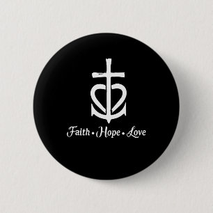 Badge Rond 5 Cm Faith Hope Love Cross Ancre Coeur Jésus