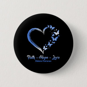 Badge Rond 5 Cm Faith Hope Love Diabetes Sensibilisation Papillon 
