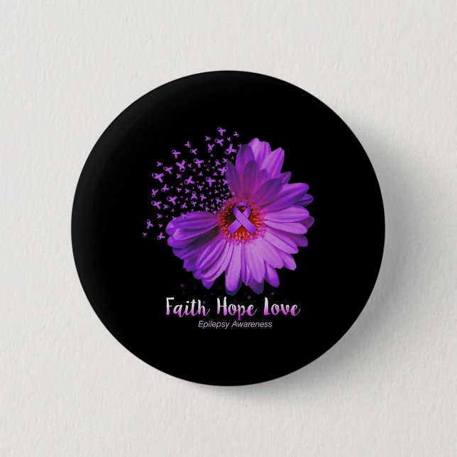 Badge Rond 5 Cm Faith Hope Love Epilepsy Awareness Sunflower (Devant)