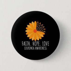 Badge Rond 5 Cm Faith Hope Love Fleur Orange Ribbon Leukemia Awar