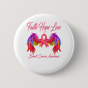 Badge Rond 5 Cm Faith Hope Love Wings Sensibilisation au cancer du
