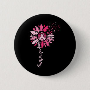 Badge Rond 5 Cm Faith Hope Sunflower rose cancer du sein Sensibili