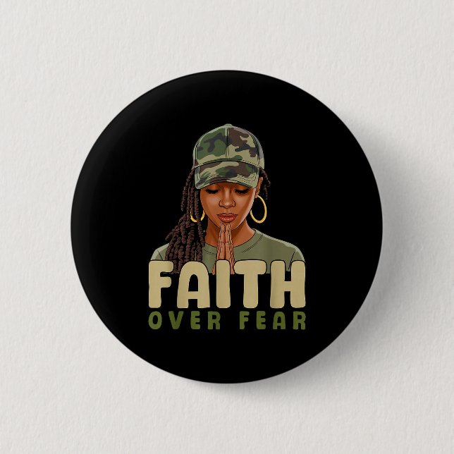 Badge Rond 5 Cm Faith Over Fear Christian Camo African American Af (Devant)