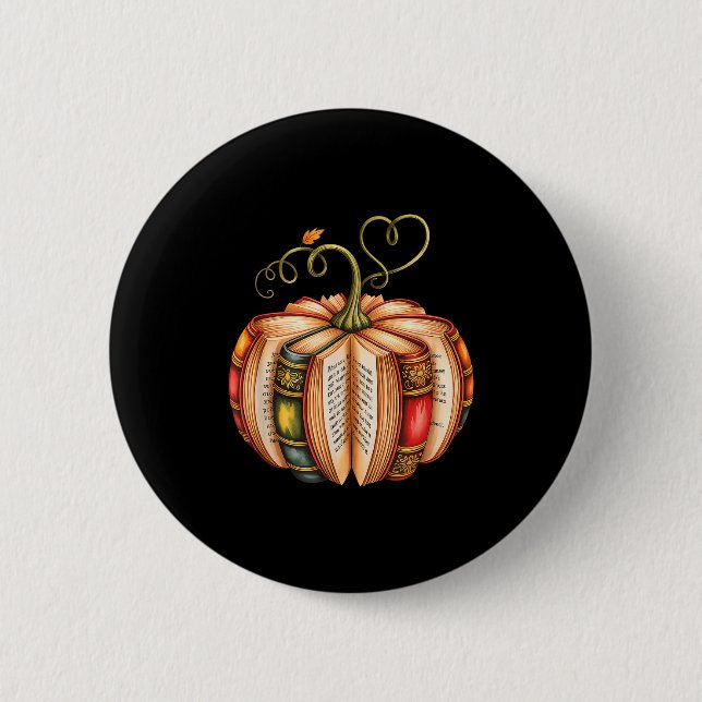 Badge Rond 5 Cm Fall Book Pumpkin Fall Librarians Bookworm Teacher (Devant)