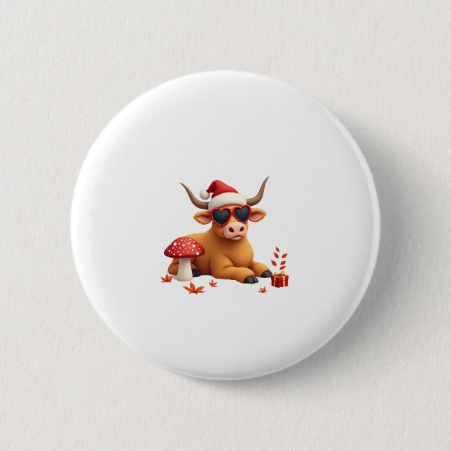 Badge Rond 5 Cm Fall Highland Cow Pumpkin Bow Christmas Girls Kids (Devant)