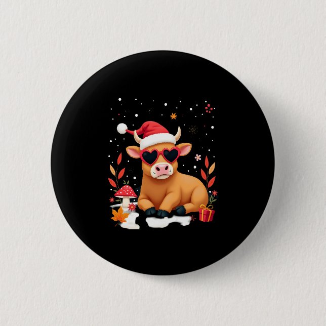 Badge Rond 5 Cm Fall Highland Cow Pumpkin Bow Christmas Girls Kids (Devant)