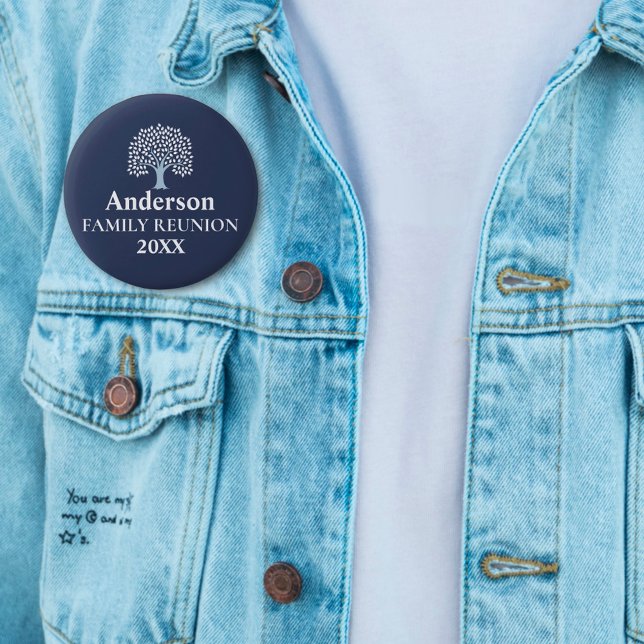 Badge Rond 5 Cm Famille Arborescence Reunion Nom personnalisé/Date (Créateur téléchargé)